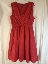 Red Cocktail Dress Aline Gap Size S Sleeveless Deep V Pockets Rouched Waist EUC