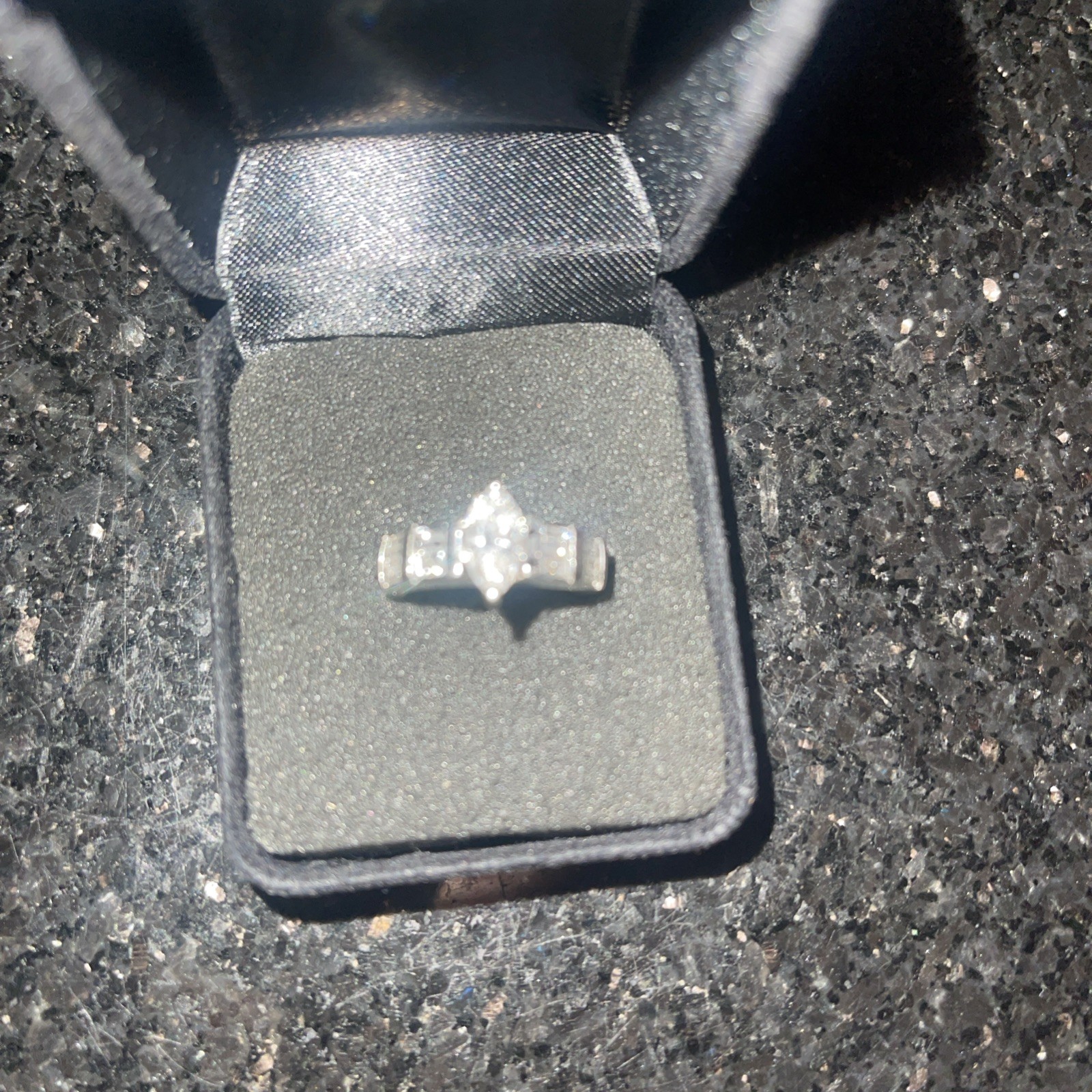 NATURAL DIAMOND ENGAGEMENT RING .99CT MARQUISE, PRICESS & BAGUETTE 14KT 1.87CTTW