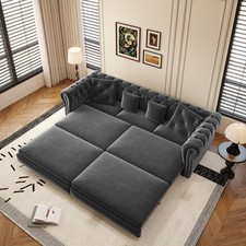 89" Sleeper Sofa w/Pull Out Bed, Convertible 3-Seater Sofa Couch King Size Bed