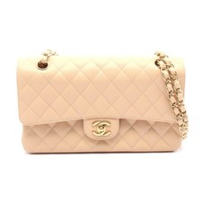 Chanel Matelasse W Flap Leather Shoulder Bag Women Beige One Size
