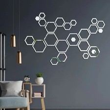 Hexagonal Mirror Stickers 24pcs Acrylic 3d Bedroom Self-adhesive Decoration Home