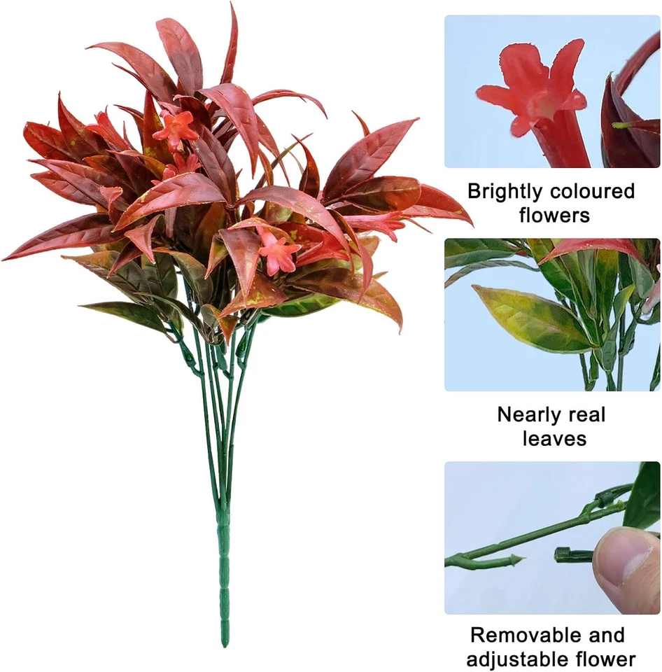 4 Pezzi Piante Artificiali Arbusti in Plastica, Fiori Finti Da Interno, Finti Da - Immagine 3 di 4