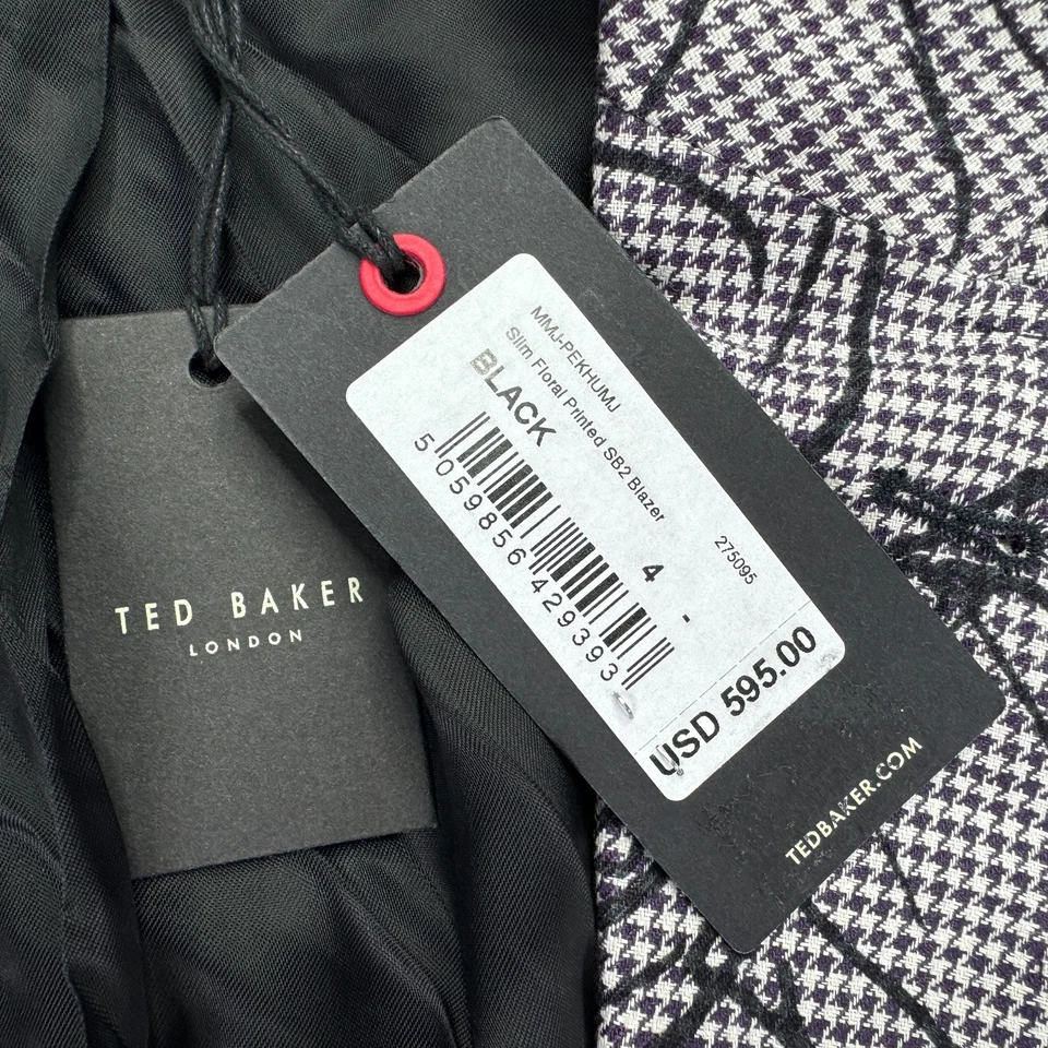 Ted Baker Para Hombres Calce Ajustado Floral Lino Pekhumj Traje Chaqueta Púrpura Negro 4 Foto 3 de 4