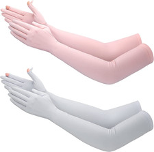 Jecery 2 Pairs UV Long Sun Gloves Women'S Sunblock Driving Gloves Non Slip Full