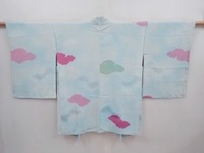 6302T03z580 Vintage Japanese Kimono Silk HAORI Cloud Light blue