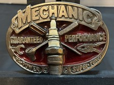 Vintage Mechanic Belt Buckle - Great American Buckle Company 853 Maroon Enamel
