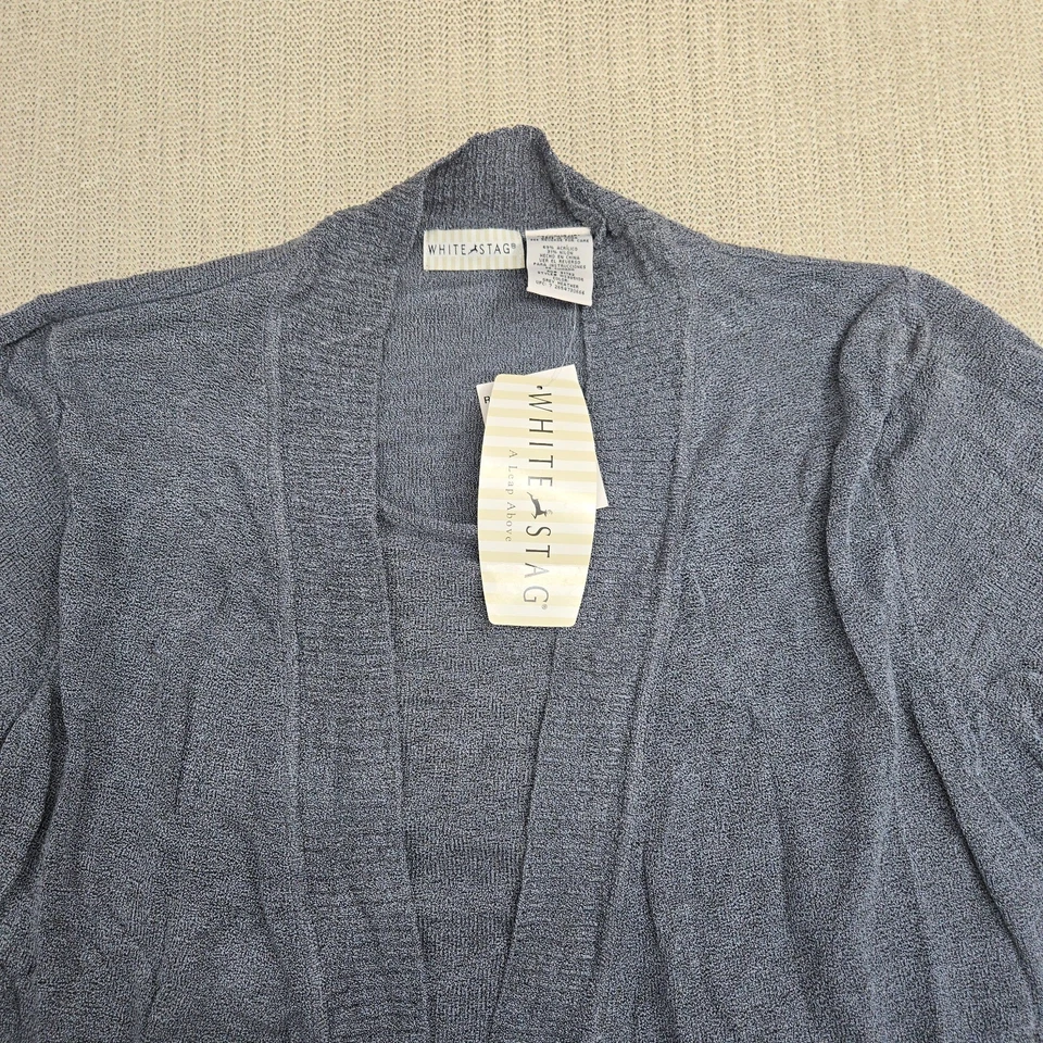 Suéter Ciervo Blanco Mujer XL Azul Frente Abierto Calce Clásico 2 por 1 Cárdigan Nuevo Foto 3 de 4