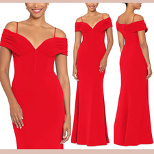 NEW 259 Betsy  Adam  8  Corset Off The Shoulder Gown in Red Q1221