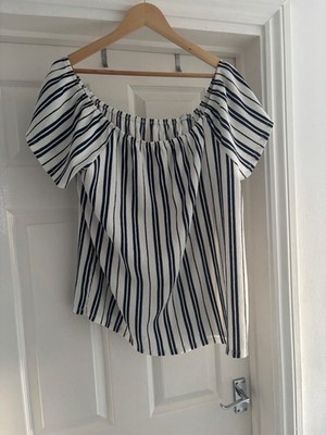 Ladies Size 18 Navy/ White Striped Patterned Top Summer Matalan Short Sleeves GC