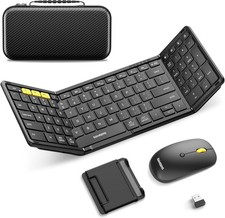 Foldable Keyboard and Mouse, Samsers 2.4G  Bluetooth 5.0 x 2, Elegant Black