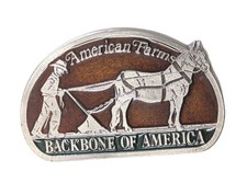 Vintage American Farmers Backbone Of America Belt Buckle Enamel 3.5x2.25"