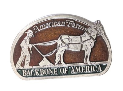 Vintage American Farmers Backbone Of America Belt Buckle Enamel 3.5x2.25'' 