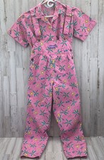Rare 80  s Vintage Oshkosh B Gosh Pink Tropical Overalls Set Sz 12/14 Tapered Leg