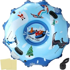 Snow Tube, 55" Extra Large Inflatable Snow Sled for Adults, Thickened Heavy-Duty