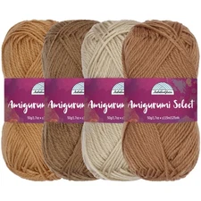JubileeYarn Amigurumi Select Yarn - Baby Acrylic - Shades of Brown - 4 Skeins