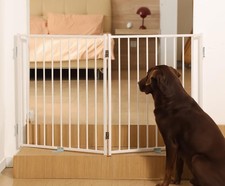 Free Standing Dog Gate with Door, 30'' Tall Foldable Dog Fence for Indoor  O...