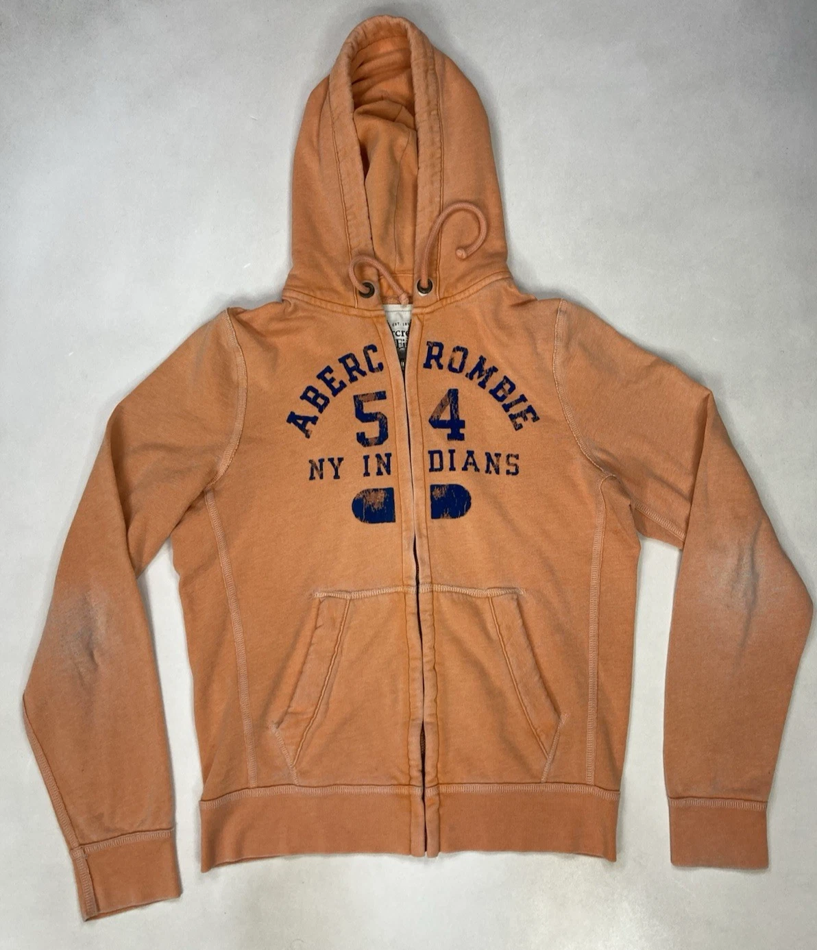 Abercrombie & Fitch NY Indians 54 Lightweight Full Zip Hoodie Men Medium Orange