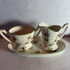 Vintage Japan Ceramic Tray With Sugar & Creamer Hand Painted Set