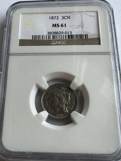 1872 Three Cent 3C CN Ngc Mint State 61