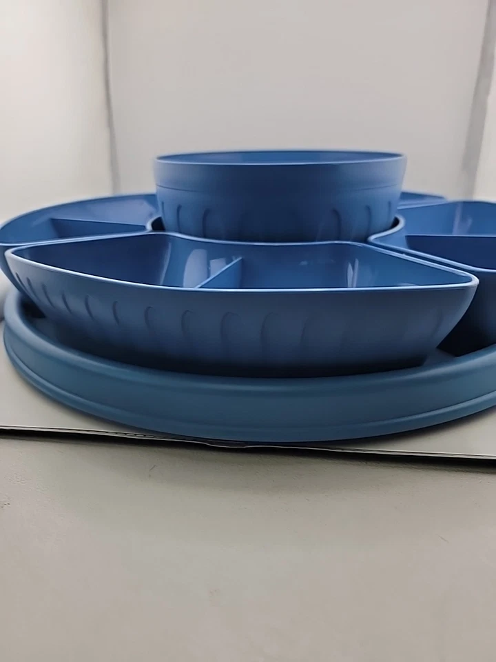 Copco Blue 7 Pc Chip Dip Divided Lazy Susan Server - Image 2 of 4