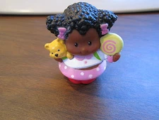 Fisher Price Little People AA girl with teddy multicultural set family cute bow