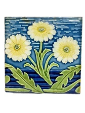 Villeroy & Boch Mosaikfabrik Mettlach Ceramic Tile With Yellow Flowers 5 3/4"