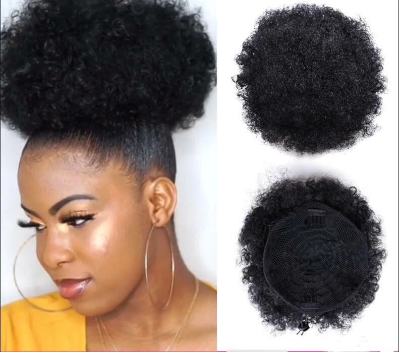 Afro Puff Remy Human Hair Bun Chignon Hairpiece For Women Drawstring Ponytail Ki - Image 3 of 4