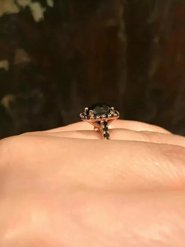 2ct Round Cut Lab-Created Black Spinel Halo Engagement Ring 14K Rose Gold Plated - Image 2 of 4