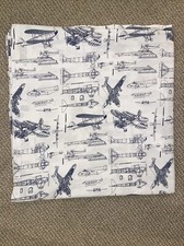 Restoration Hardware BABY  CHILD Vtg Airplane  NAVY BLUE Flat Sheet FULL