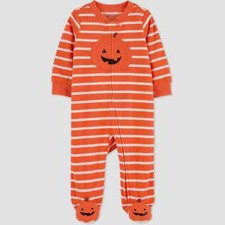 Carter's Just One You Baby Pumpkin Microfleece Footed Pajama Orange Sz 6 months