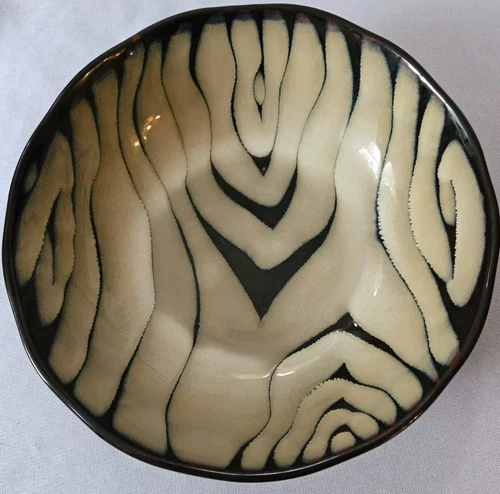 SET OF 2 HOME KENYA CEREAL BOWLS 7 3/4" BROWN TAN ANIMAL PRINT