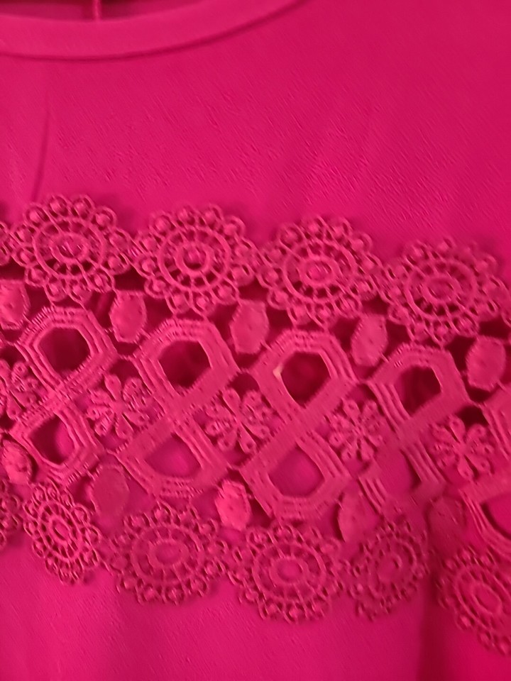 Love Scarlett Sx XL 22" bust Fuchsia Pink Short Sleeve Top Embroidary