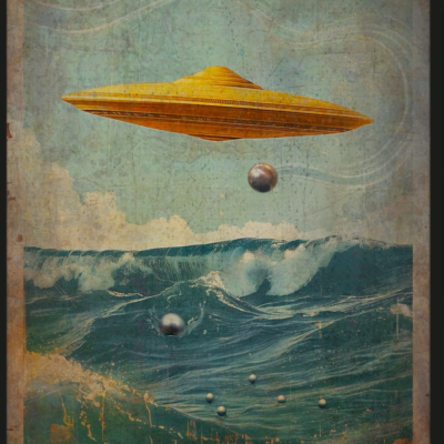 Vintage UFO NAUTICAL ORB Wall Art, USO Sci-fi Sea Poster, Alien