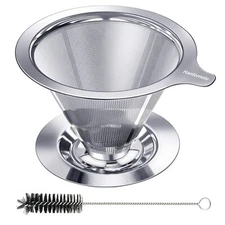 Stainless Steel Pour Over Coffee Dripper Double Mesh Perfect Extraction
