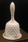 Fenton Hobnail Milk Glass Bell Hand Painted Signed Pink Florals No Clapper