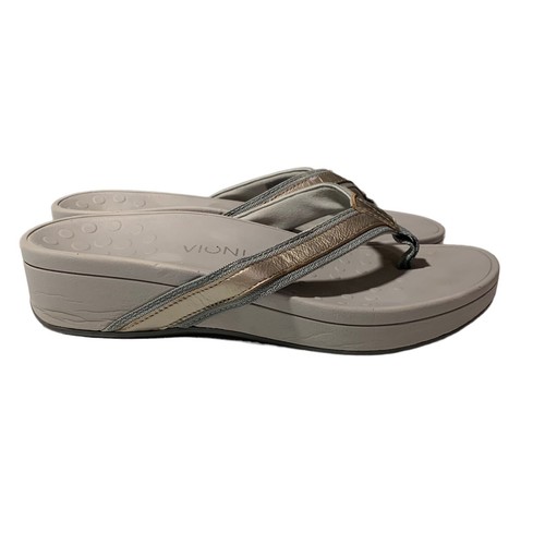 Vionic High Tide Flip Flops Women Sz 9 Gray Gold On Comfort Thong Wedge  Sandals | eBay