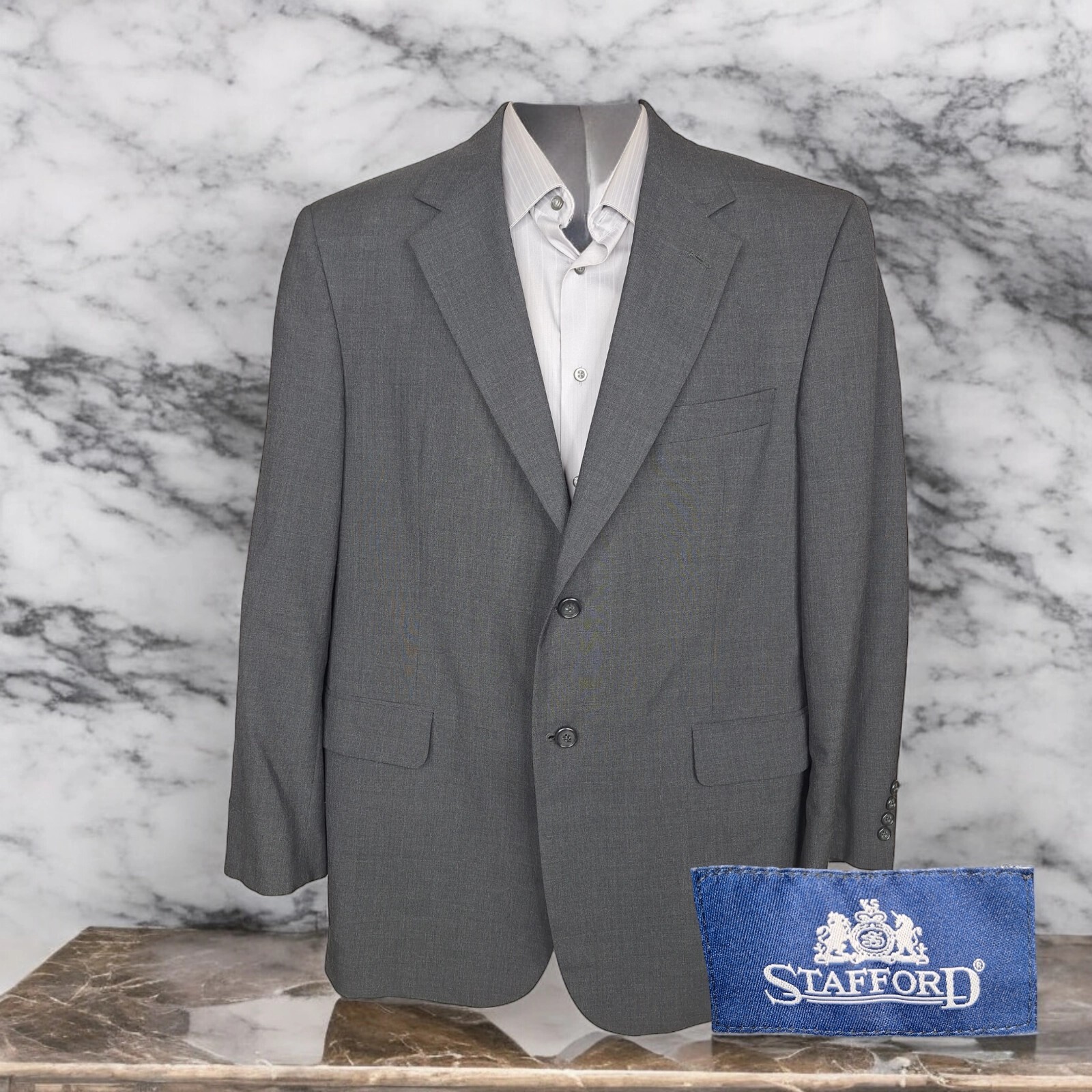 Stafford Mens 44R Charcoal Wool Blazer with Single Vent