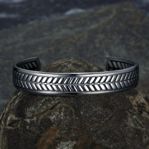 Personalized Stainless Steel Vintage Polished Arrow C-shaped Open Bracelet Cuff - Picture 3 of 4