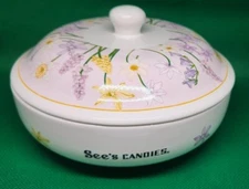 See’s Candies  Floral  Ceramic Round Candy Jar