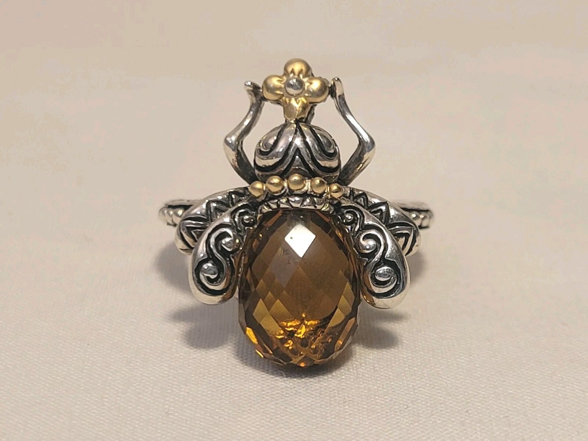 Barbara Bixby ct Cognac Quartz Bee Ring Sterling Silver 18K