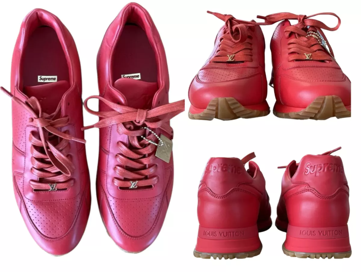 Louis Vuitton x Supreme - Red Leather Run Away Logo Embossed Sneakers –  eluXive