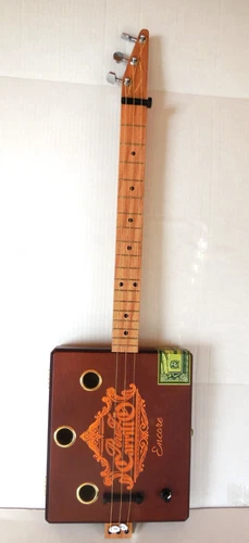 Cigar box guitar, 3 string, metal frets, piezo sound PU installed (see desc)