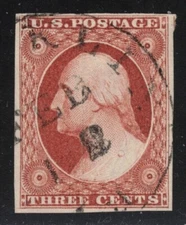 US Stamp Scott # 10A Orange Brown 3cent Washington - Used - Certificate