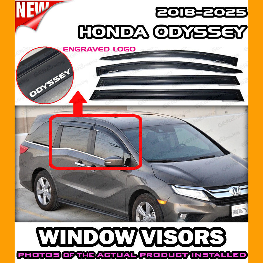 Window Visors Rain Guards For Honda Odyssey 2018-2025 - Dark Smoke, 4 Piece Out-Channel Set