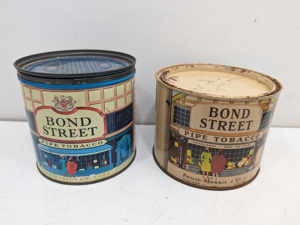 Vintage Lot (2) Bond Street Pipe Tobacco Empty Advertising Cans Tins