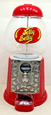 Jelly Belly Bean Dispenser Coin Operation Metal Glass Gumball Machine Bank VTG