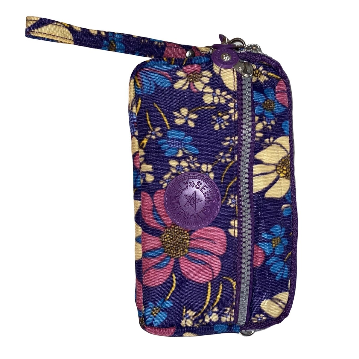 Seeingly 4 Zip Wristlet Wallet Purple Flowers Nylon | eBay