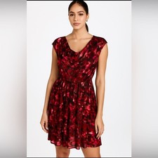 Alice + Olivia Jewel Tone ALine Cocktail Party Silk Flowy Abstract Cowl Dress