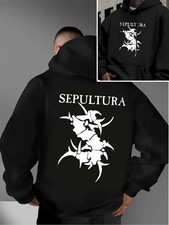 Men'S Casual Long Sleeve Hoodie with Sepultura Theme Print Metal Band Logo and