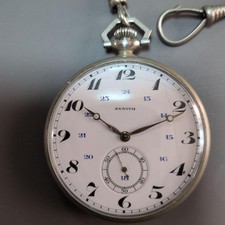 ZENITH Rare 1910s Pocket Watch Small Seconds White Blue Manual Wind Used